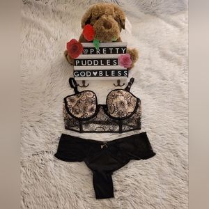 💐 2pc VS Floral Embroidered Embellished Bustier & Strappy Lace Cheeky Set 💐